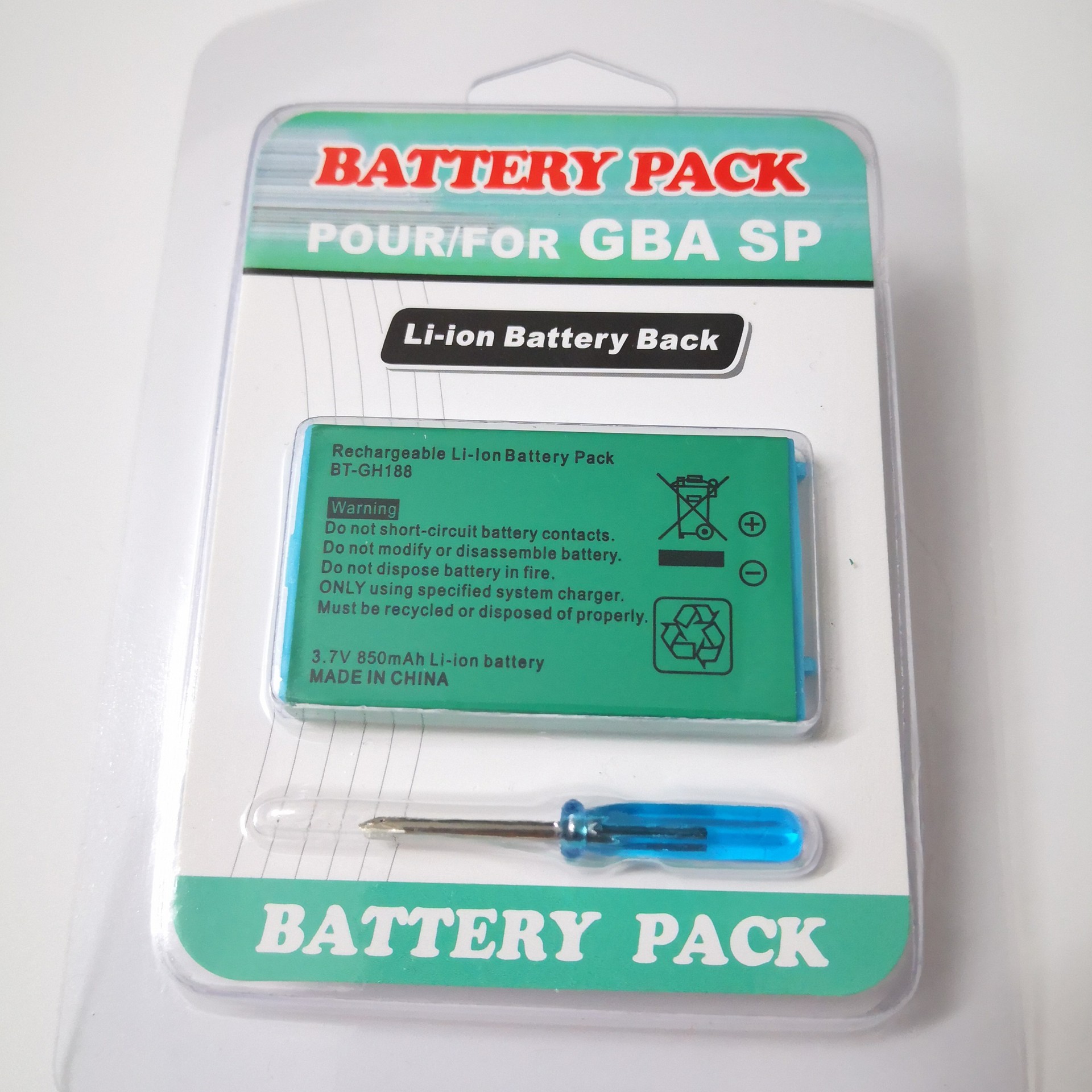 GBA game console built-in battery 850mAh SP game console battery with screwdriver gameboy blister pack