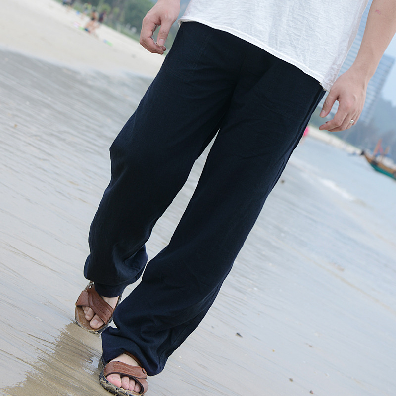 Movable Bucket Pants Linen Pants Boys Casual Pants Foreign Trade Summer Pants Cotton and Linen Pants elastic Waist Beach Pants