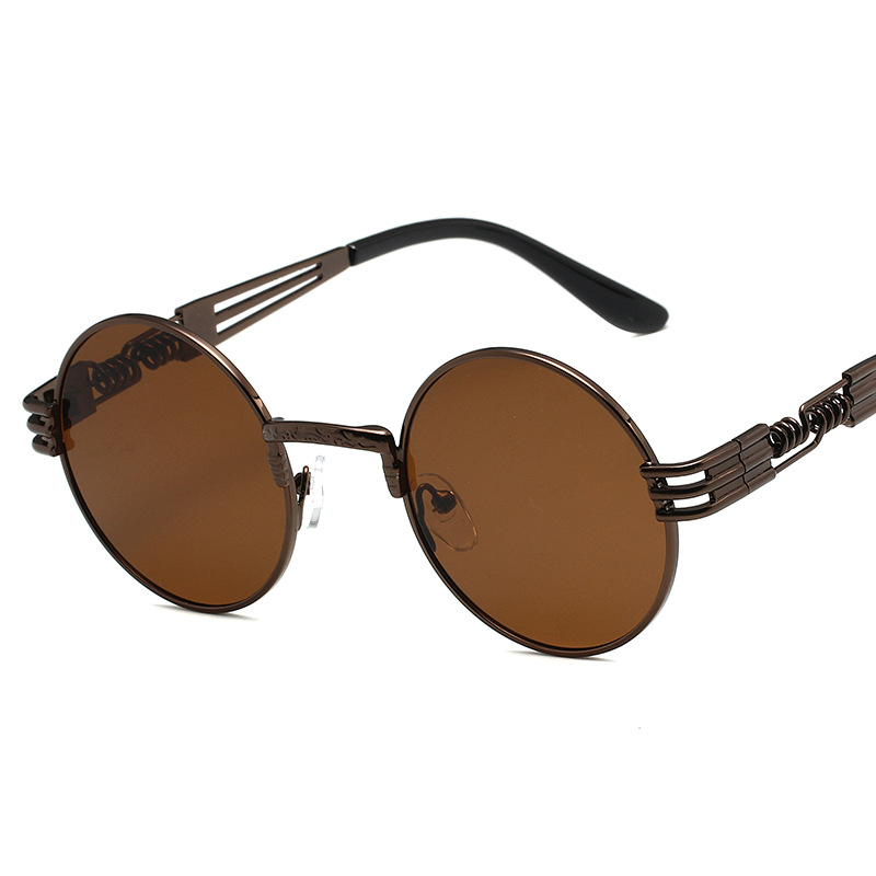 European and American Sunglasses 8010 Retro Round Frame Steampunk Sunglasses Men's Trendy Metal Spring Leg Sunglasses