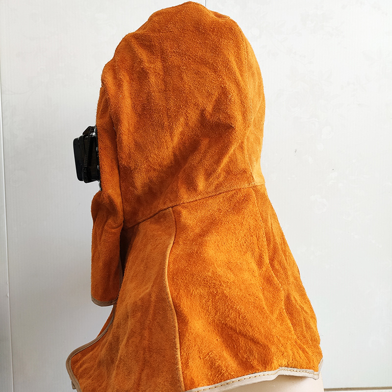 Head-wearing cowhide welding cap, fireproof flower head protection mask, leather welding eye protection mask, double-turn welding