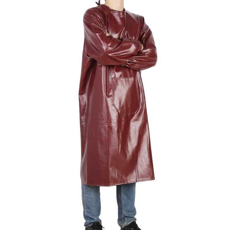 Leather Waterproof Long-sleeved Apron Oil-proof Weak Acid and Alkali-resistant Men's and Women's Reverse Dressing Overhead Thickened Work Clothes PU Overalls