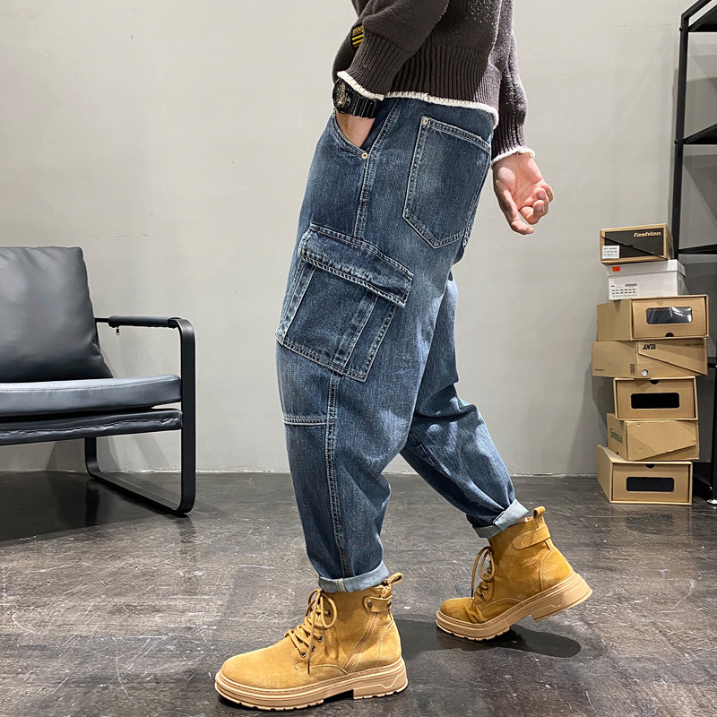 Autumn and Winter Ami Khaji Wash Water Dressed Jeans Dad Mopping Pants Hip-Hop Multi-Pocket Wide Leg Workwear Pants