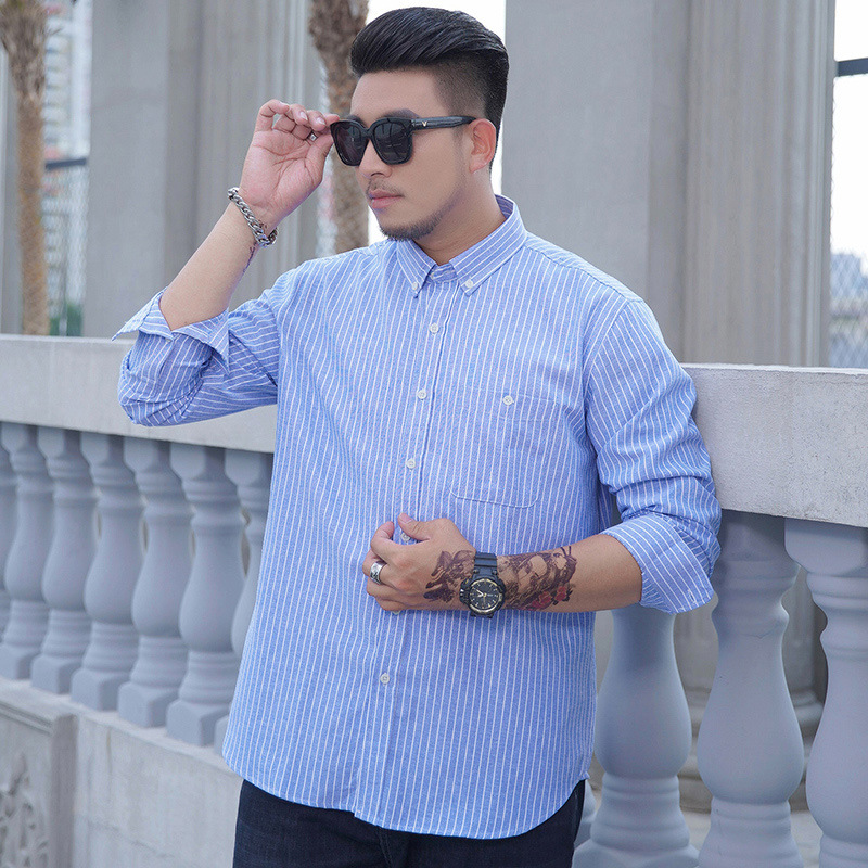 Autumn New plus size Men's Long Sleeve Shirt Business Casual Oxford Striped Shirt Men's Plus Large Top