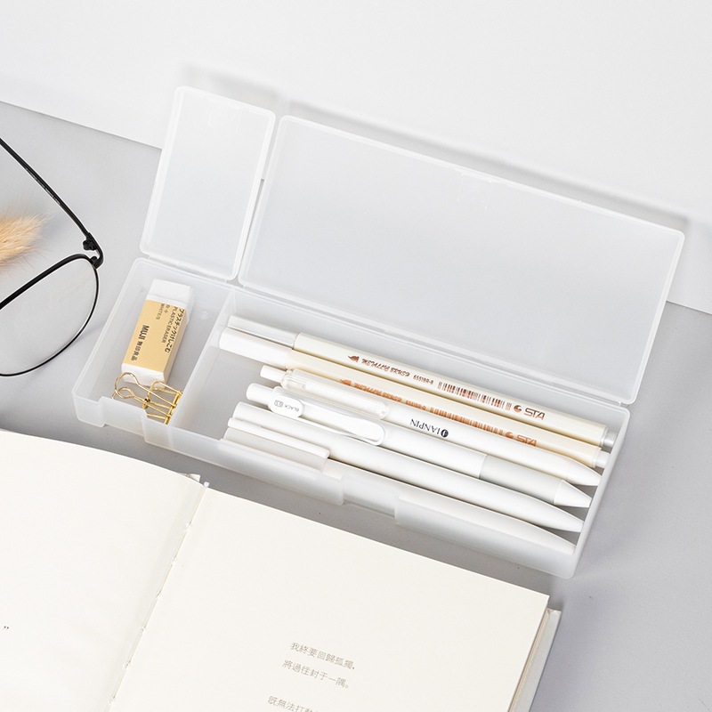 Transparent frosted storage pen case stationery box Korean fresh and minimalist stationery multi-functional creative pencil case