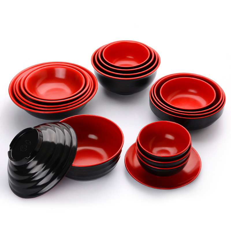 Melamine ramen bowl red and black double color bowl tableware plastic bowl Malatang bowl rice bowl imitation porcelain soup bowl rice bowl