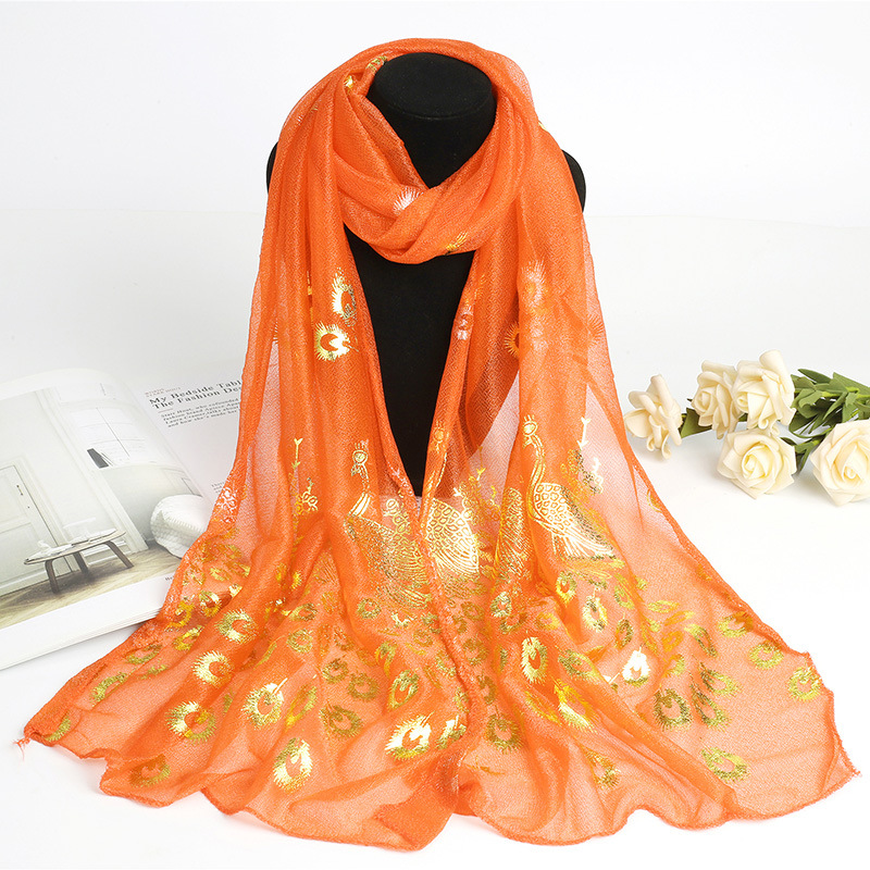 Foreign trade hot stamping Peacock scarf women's long stretch beauty yarn scarf solid color all-match decorative scarf shawl