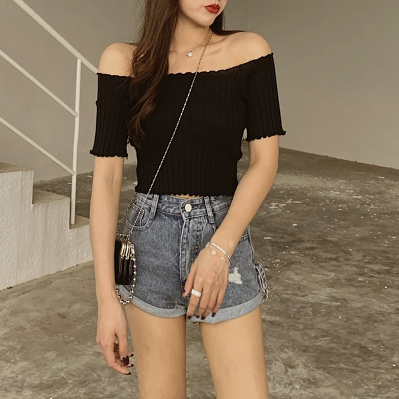 Knitted T-shirt Short-sleeved Women's 2023 Summer New Arrival Short Clothes Fashionable Elegant Slim-fit All-match Slim-fit Sexy Thin Top