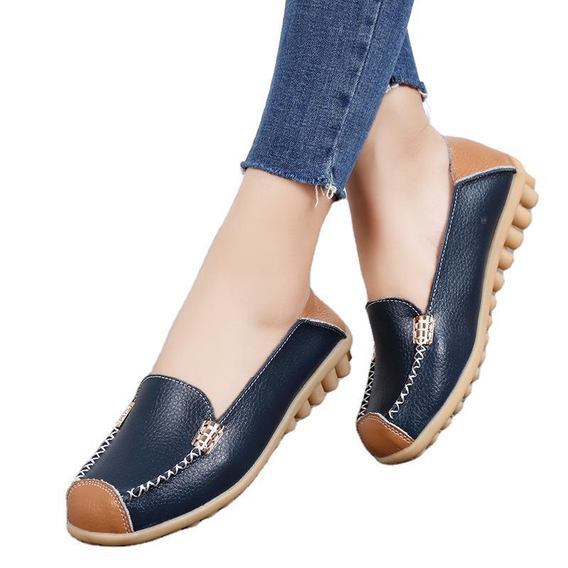 Autumn Women's 2020 New Women's Round Toe Casual Mother's Shoes Casual Sleeve Bean Shoes Flat Heel Women's Shoes Large Size Women's Shoes