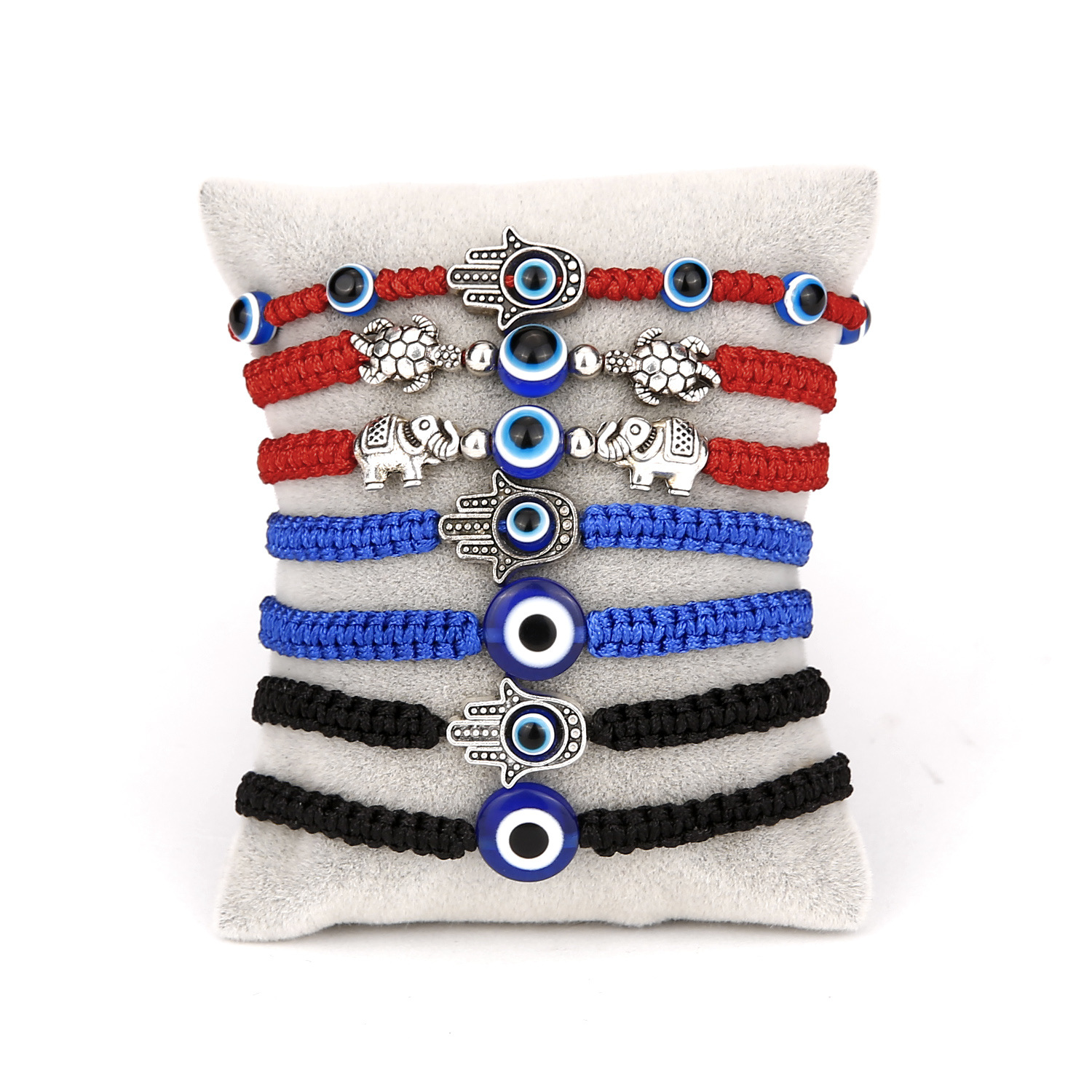 Cross-border hot new Palm two round beads blue eyes evil eye red rope woven adjustable bracelet manufacturers wholesale