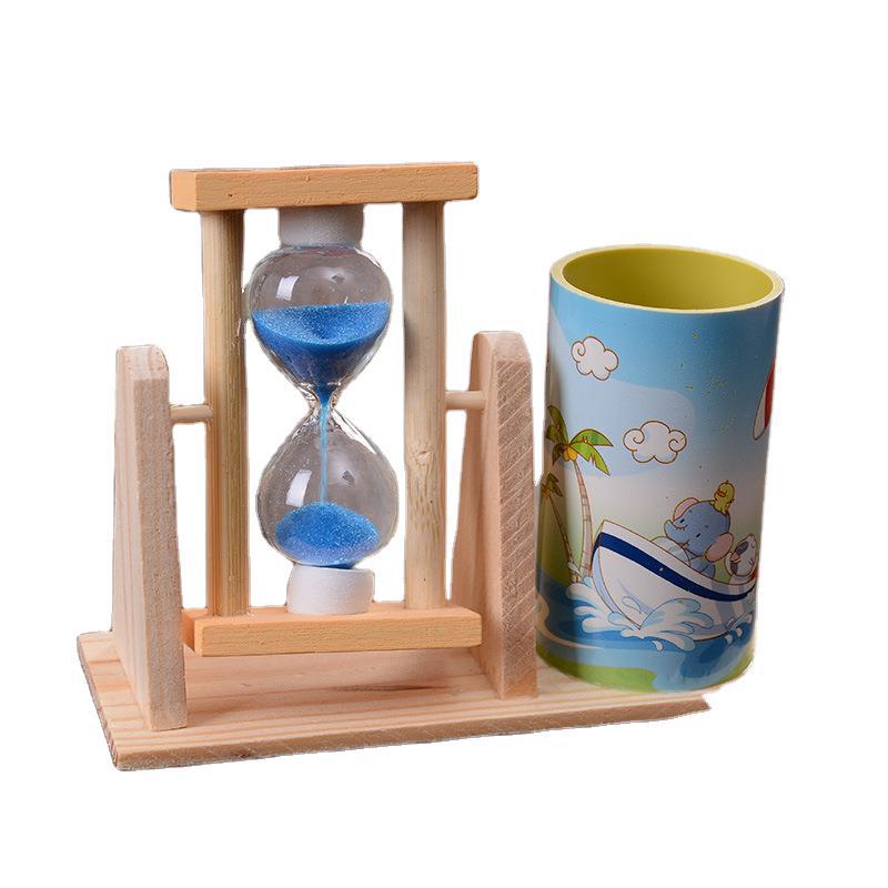 Children's Day Hourglass Pen Holder Cartoon Pattern quicksand Wooden Hourglass Ornaments Student Holiday Birthday Gift Small Prizes