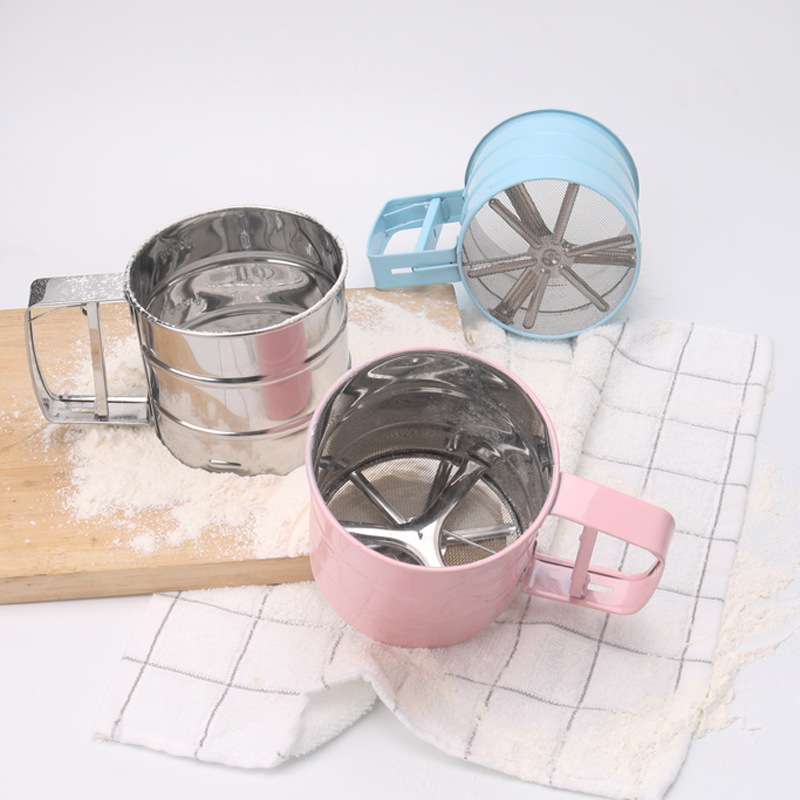 Wholesale Factory Stainless Steel Handheld Flour Sieve Baking Tool Non-stick Flour Sieve Cup-style Semi-automatic Flour Sieve