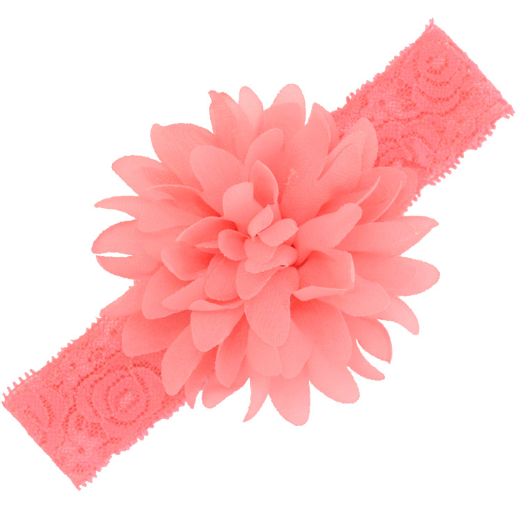 European and American Hot Selling Children's Hair Band Hair Band Color Stretch Lace with Chiffon Flower Baby Headband