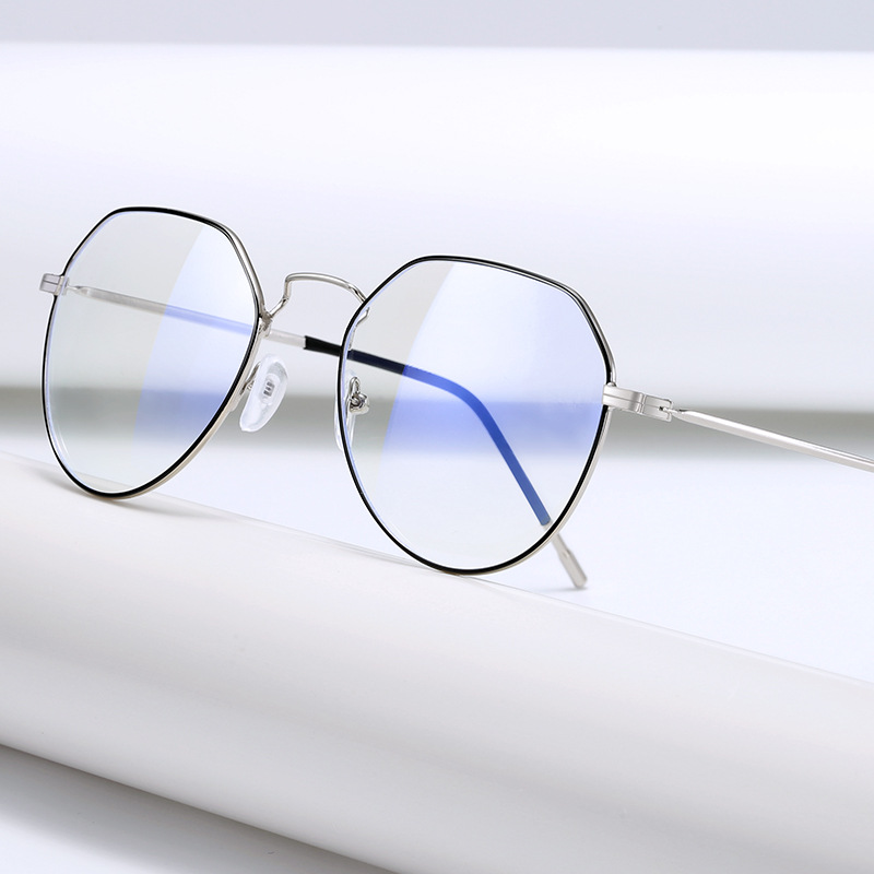 New Anti-blue Light Glasses for Men and Women Students Metal Full Frame Polygon Kickoff for myopia Ultra Light Frame Trendy