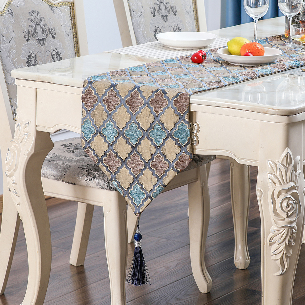 Luxury light embossed rhombus gourd dining table flag luxury north European ins dining table flag Chinese restaurant model room bed sheet flag 
