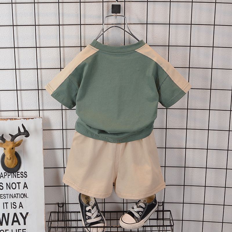 Foreign Trade Children's suit manufacturers wholesale 2023 Summer thin short sleeve children's clothing boys casual shorts T-shirt two-piece set