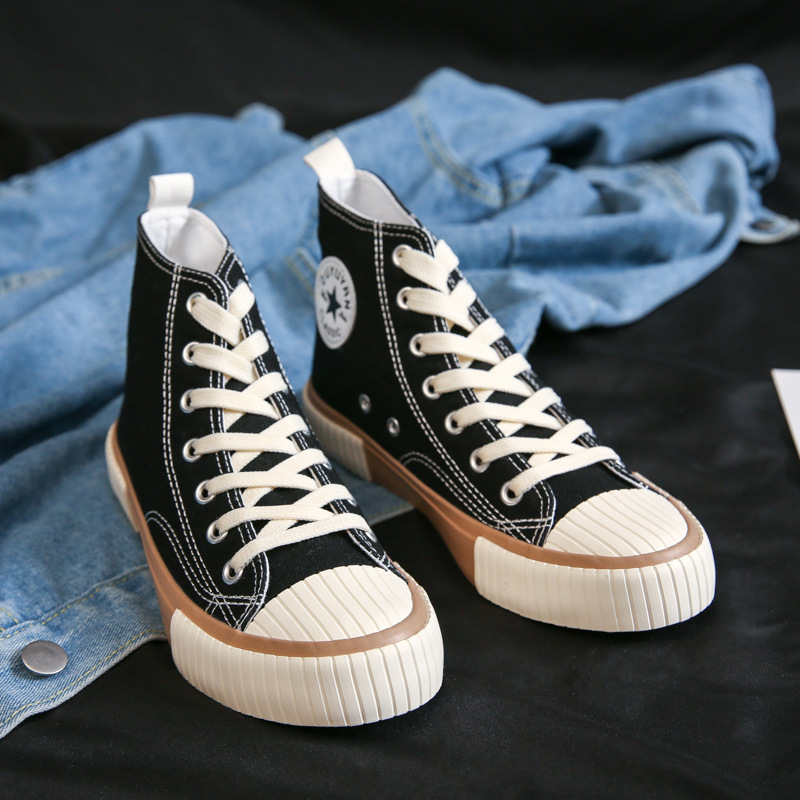 Autumn 2023 Korean Style High-top Canvas Shoes Women's Secondary Vulcanized Rubber Shoes Student Sneakers ins Street Photographic Trendy Shoes