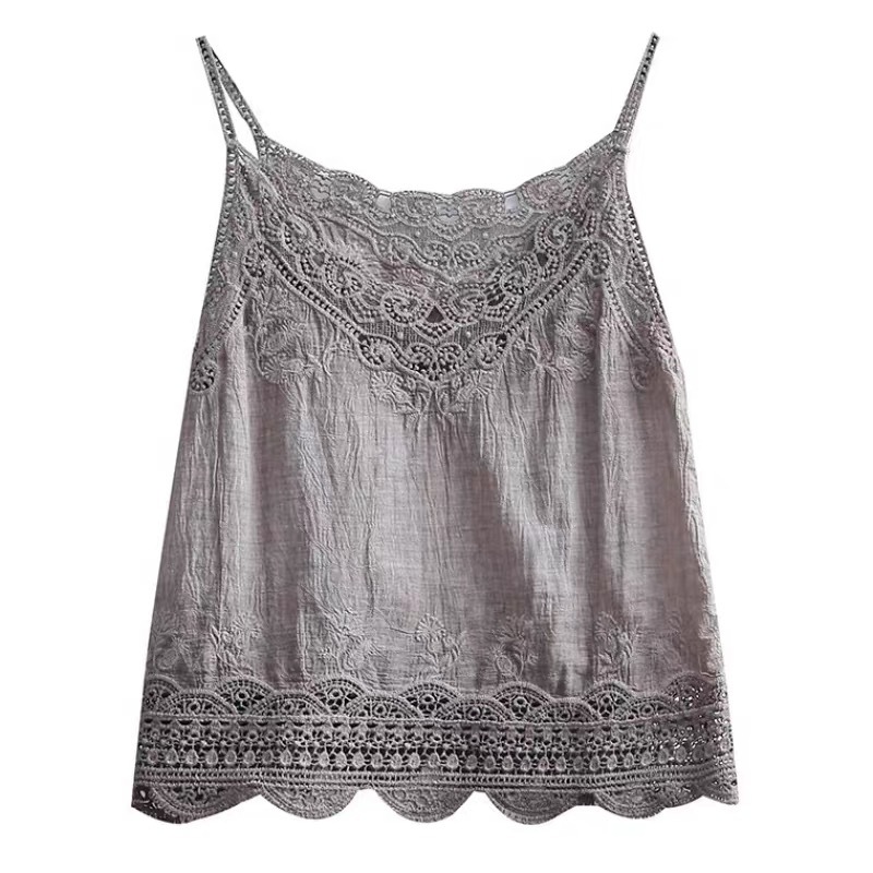 Cotton Artistic Lace Hollow Lace Camisole Summer New Style Loose Simple Inner Base Shirt Top