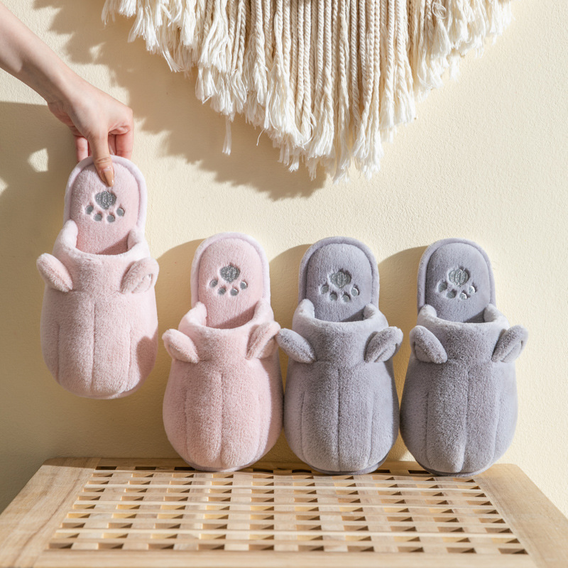 Popular fabric plush cotton slippers cute women's winter non-slip couple home warm home indoor men's confinement cotton shoes