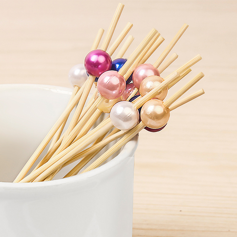 Bamboo Sticks Wholesale 100 pcs/Pack Creative Art Bamboo Sticks Colorful Pearl Cake Sushi Snacks Bamboo Sticks Fruit Sticks