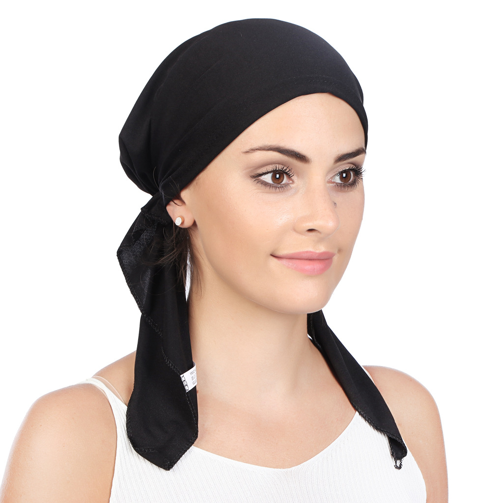 AliExpress/Amazon/ebay European and American curved solid color milk silk two tail headscarf cap toe cap