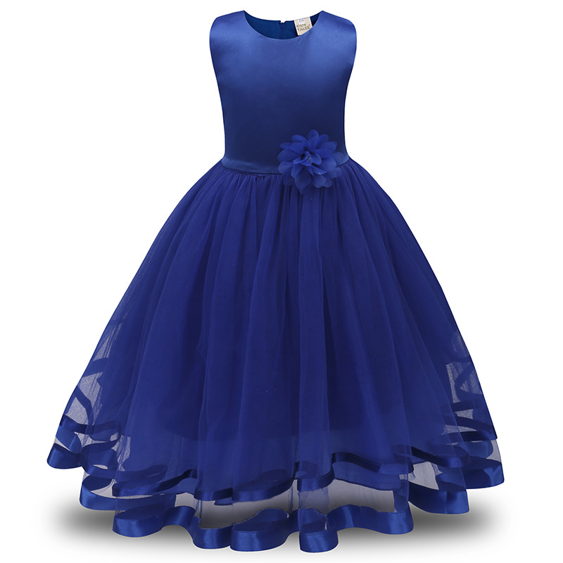 Girls' wedding dress European and American style princess dress solid color flower slim fit dress one-piece delivery direct sales