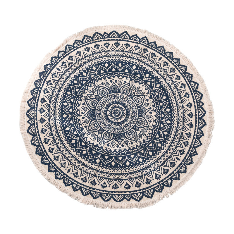 Round Cotton Woven Carpet Mandala Bohemian Style Floor Mat Living Room Bedroom Tassel Foot Mat Yoga Cushion
