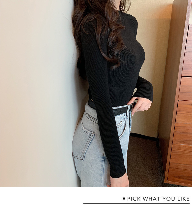 Foreign trade Autumn half turtleneck long-sleeved sweater women's 2023 new inner bottoming shirt slim solid color sweater women's clothing