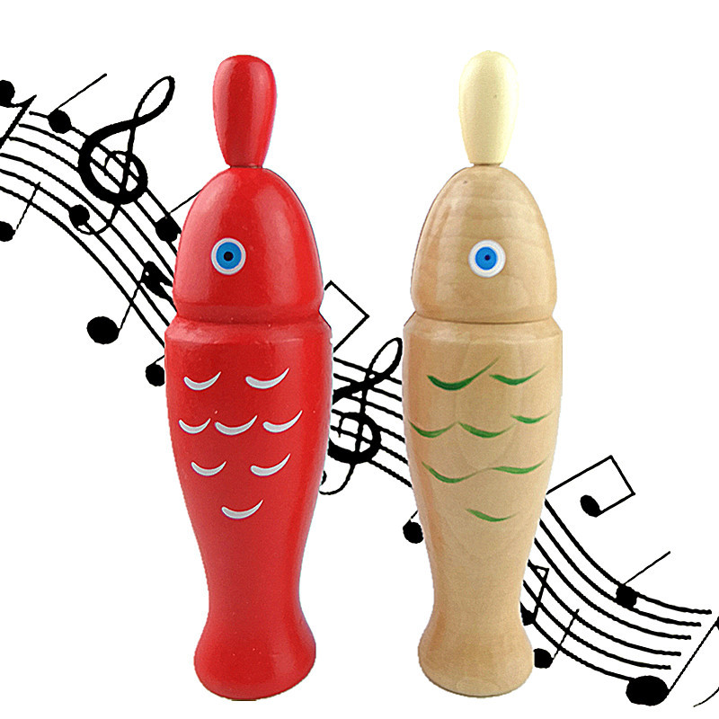 Red fish-shaped wooden fish toddler percussion instrument Orff musical instrument wood color Clapper sound tube music teaching aids