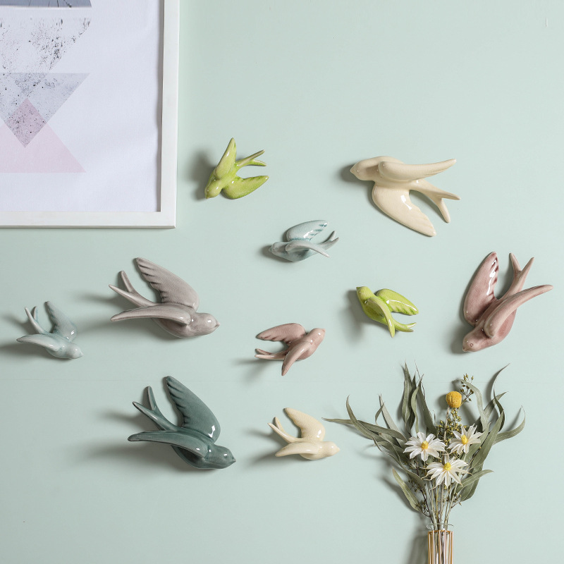 Nordic Wall Wall Hanging Living Room Milk Tea Shop Soft Wall Decoration Pendant Wall Decoration Background Wall 3D Bird Hanging Decoration