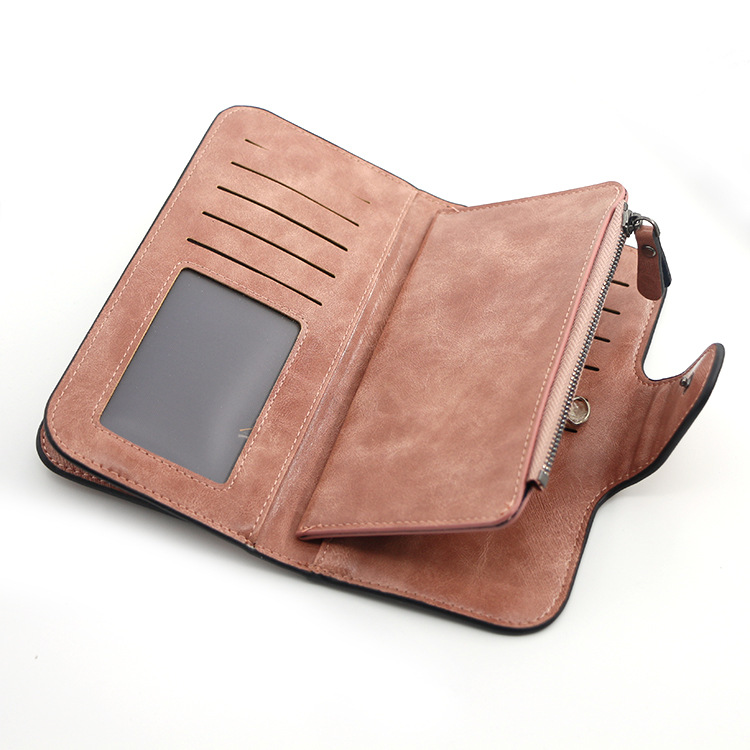 Stilvolle lange Geldbörse für Damen, einfaches Ölwachsleder, einfarbig, Münzgeldbörse, Clutch für Damen_voghion.com