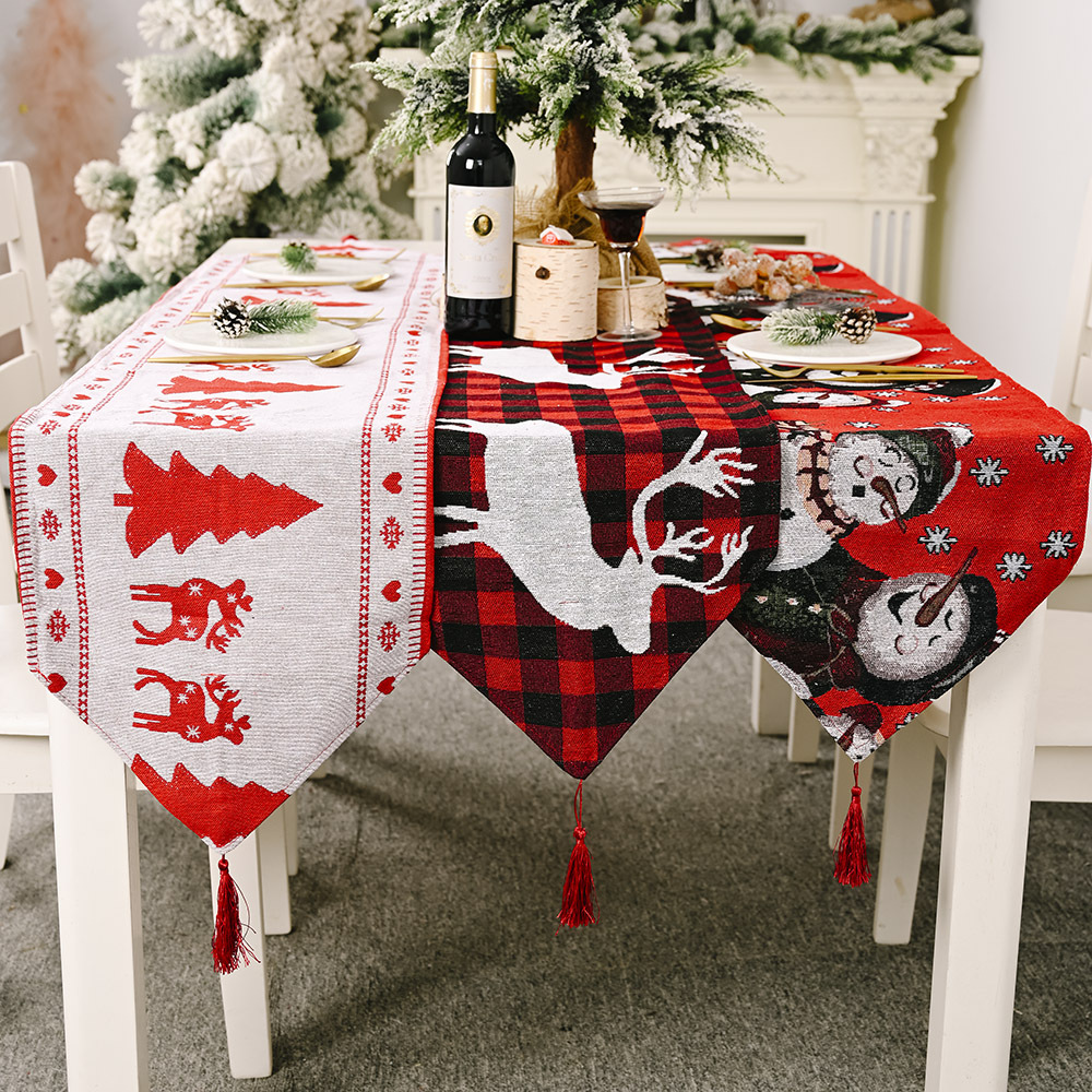 Haube Christmas Decoration Electric Embroidered Knitted Cloth Table Runner Creative Snowman Elk Table Runner Elk Placemat Tablecloth_voghion.com