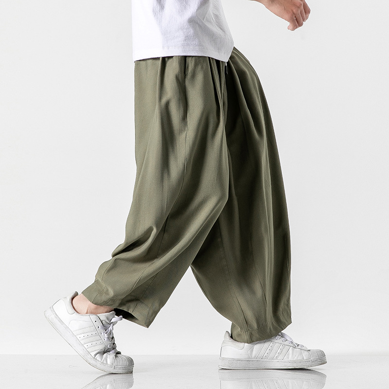 2023 spring and summer New straight casual cropped harem pants student young men Chinese style retro bloomers fashion K85