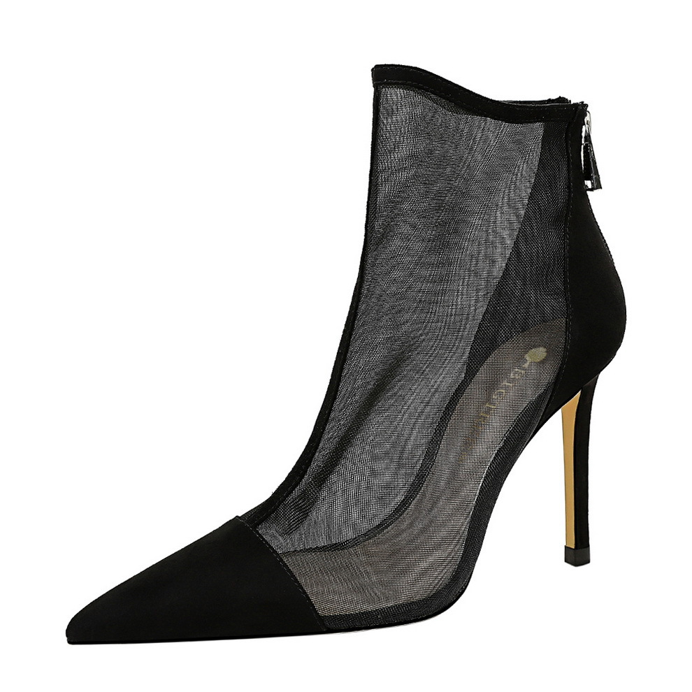 316-2 European and American Sexy Nightclub Slim Perspective Mesh Hollow High Heels Women's Shoes Stiletto Heel High Heel Pointed Ankle Boots