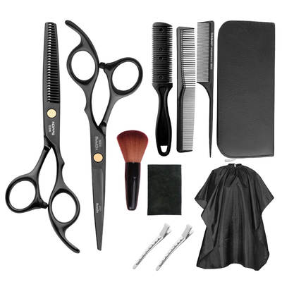 Black 11-piece set home Barber hairdressing scissors set tools flat teeth scissors hair scissors hair wholesale