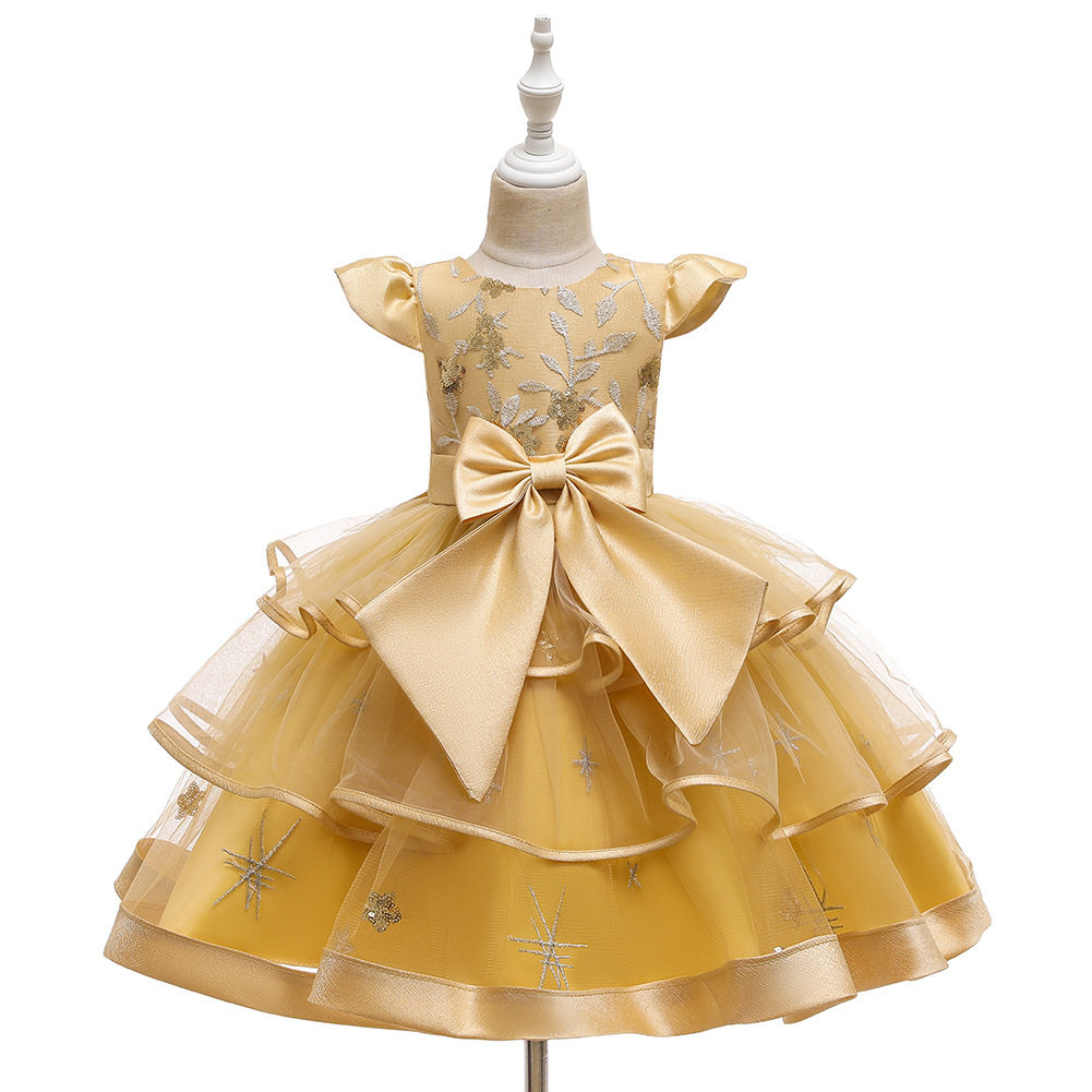 2022 New Style dress Princess dress Wedding Flower Girl dress Short Sleeve Puff Cake dress High Waist Bow dress