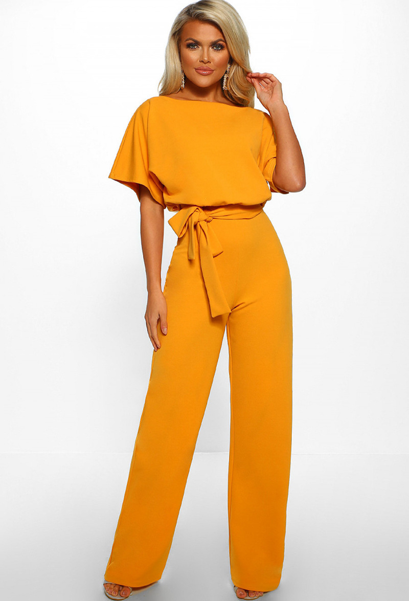 Cross-border 7-color Hot New 2019 Spring and Summer Fashion Lace-up Button Short-sleeved Women's Jumpsuit