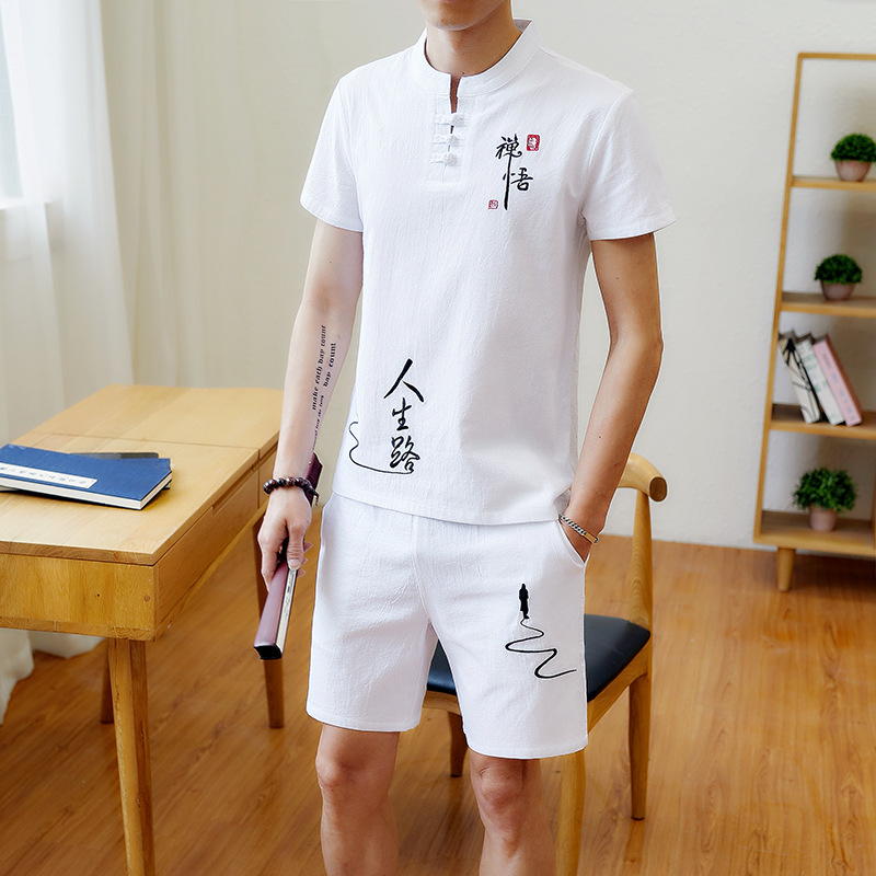 Summer Suit Men's Short-sleeved T-shirt Trendy v Casual Chinese Style 2020 New Style Tang Suit Trendy Brand Clothes Hanfu Men's Clothing