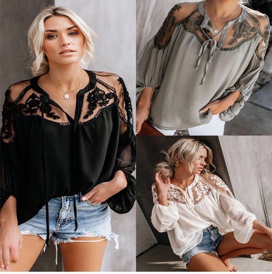 Spot!! Cross-border New Solid Color Chiffon Shirt Women's European and American Large Size Loose Slim-fit All-match Shirt