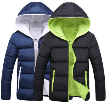Foreign Trade New Winter Men's Color-matching Cotton-padded Jacket Cotton-padded Jacket Men's Casual Slim-fit Short Hooded Cotton-padded Jacket