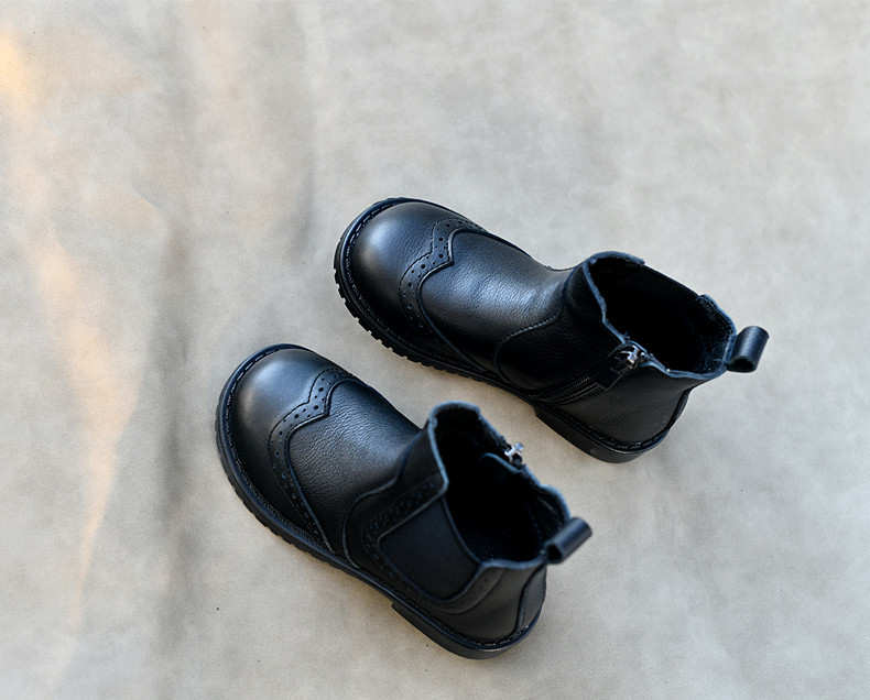 Children's Soft Cowhide Boots Short Boots Autumn and Winter Short Boots Baroque Princess Shoes Soft Black Leather Boots Fashionable Boots Baby Warm_voghion.com