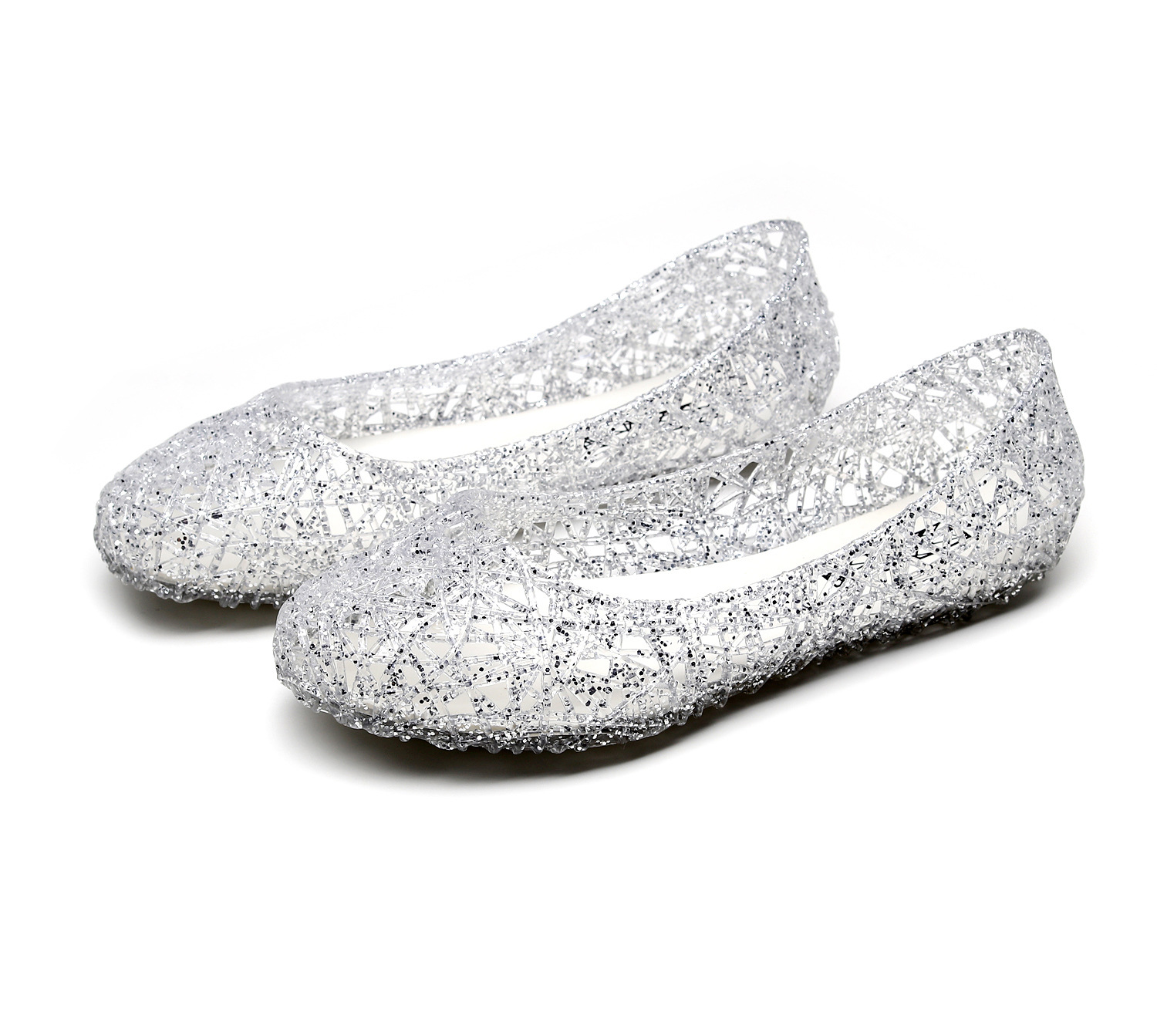 2023 Summer Cross Border Hollow Bird's Nest Sandals Shiny Crystal Flat Breathable Casual Women's Jelly Shoes Wholesale Factory