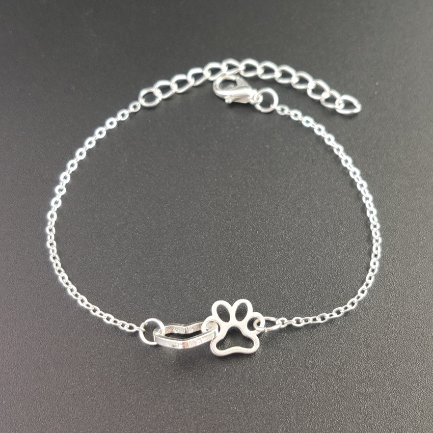 European and American Popular Love Dog Print Bracelet Women's Anklet Simple Personality Dog Claw Bracelet Set Small Commodity