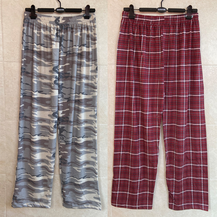 Cotton Pajama Pants Middle-aged Men's Pants Cotton Home Pants Loose Plaid Dad's Large Size Striped Stretch Waist Air Conditioning Pants
