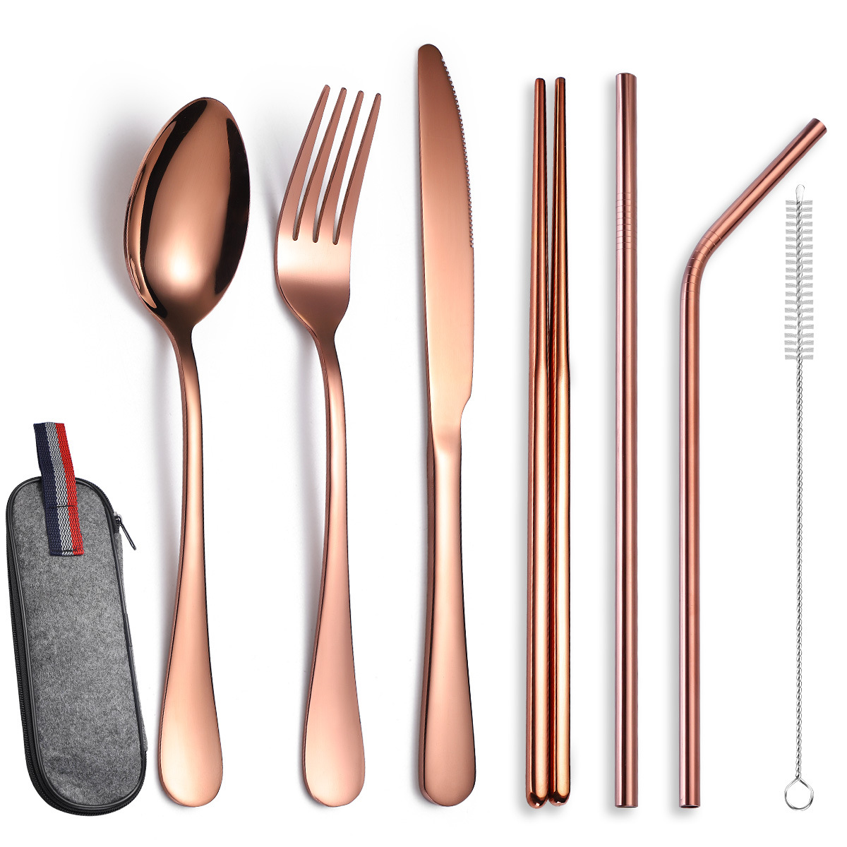 Outdoor Tableware Set Portable Tableware Box Stainless Steel Tableware Set 7 Piece Set 1010 Knife, Fork and Spoon Chopsticks Straw