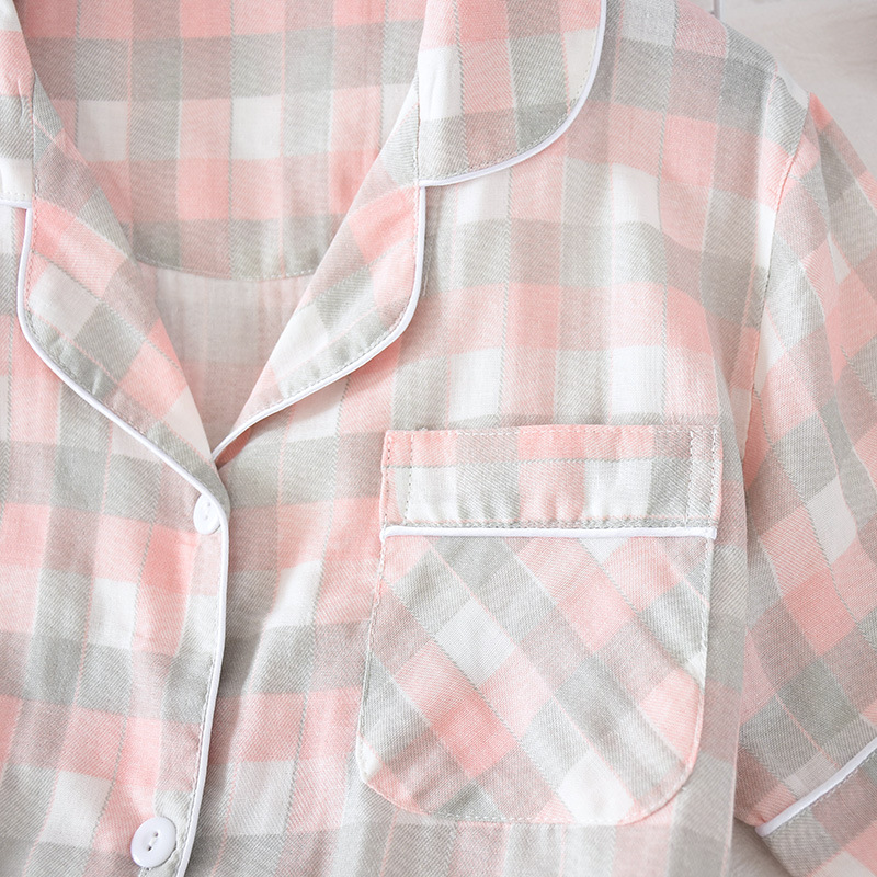 Spring Summer Autumn Men's and Women's Double Gauze Home Clothes Couple's Japanese Style Cotton Pajamas Short-sleeved Trousers Casual Suit_voghion.com