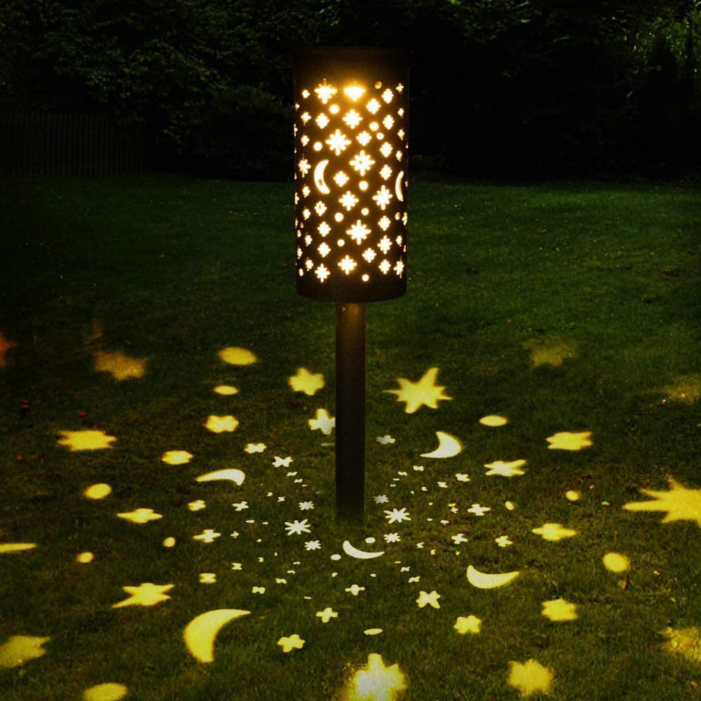 New wrought iron lantern hollow solar lawn lamp led stars moon lamp outdoor garden flame floor plug lamp