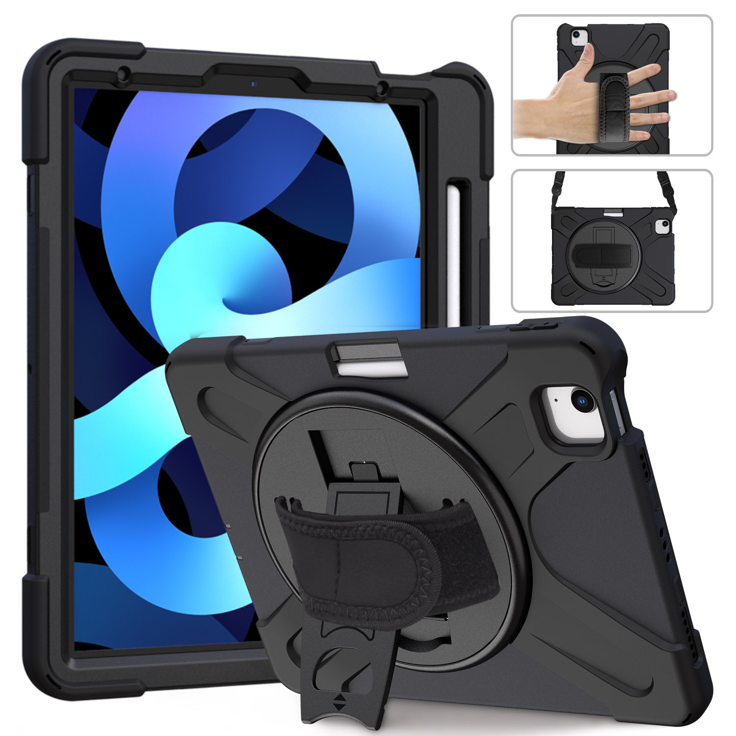 適用iPad Air4 10.9海盜王旋轉PC支架硅膠平板套iPad89背帶防摔殼