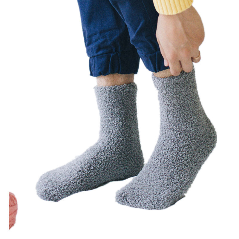 Men's solid color half velvet socks carpet floor socks coral velvet socks thickened warm towel sleep socks wholesale