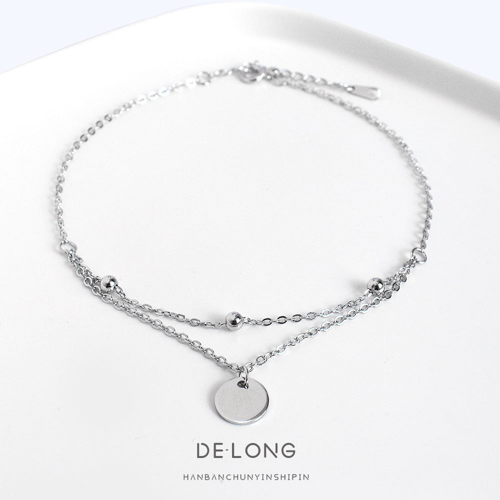 Ins Niche Simple Style Jewelry S925 Sterling Silver Round Brand Ankle Chic Elegant Korean Style Geometric Circle Ankle Jewelry for Women