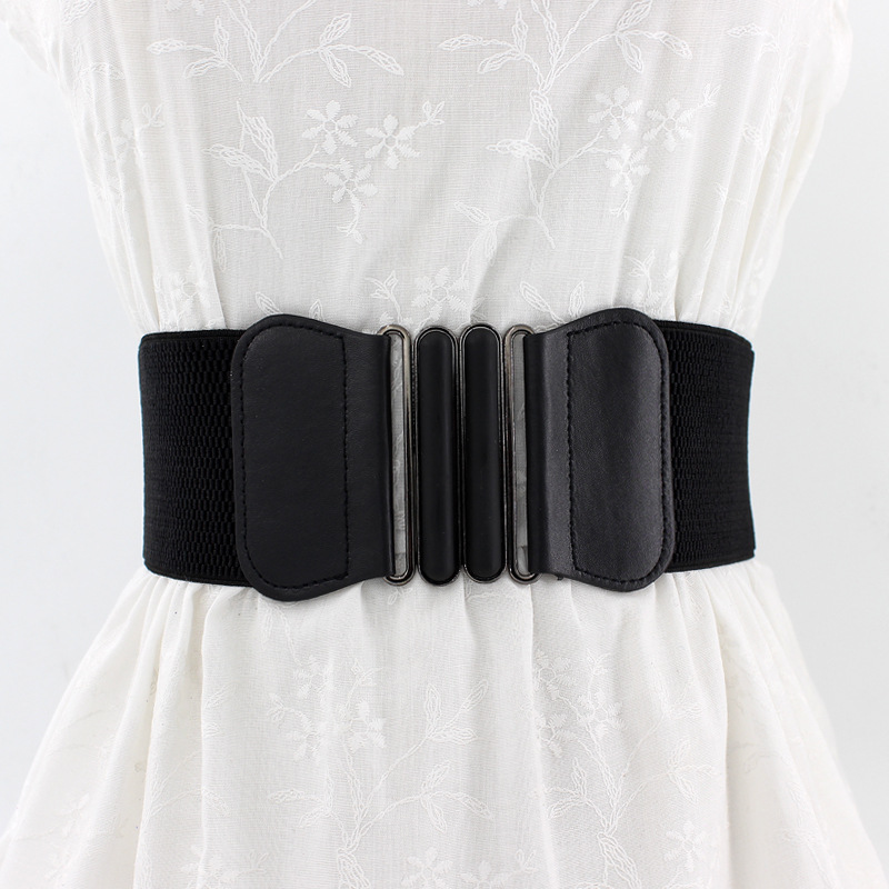 Korean Style Women's dress Double Oval Pair Buckle Elasticated Belt Decorative Women's Hand-feel Patent Leather Wide Waist Seal Three Sizes